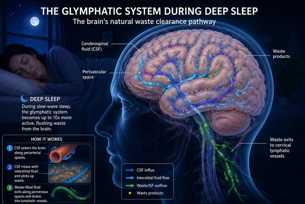 Glymphatic system clearing waste from the brain during deep sleep