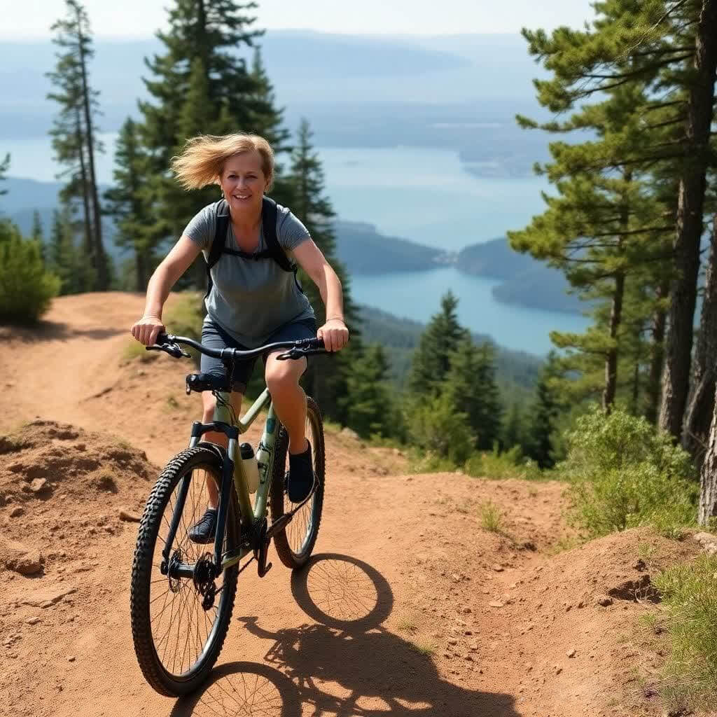 Woman on mountain bike exercising